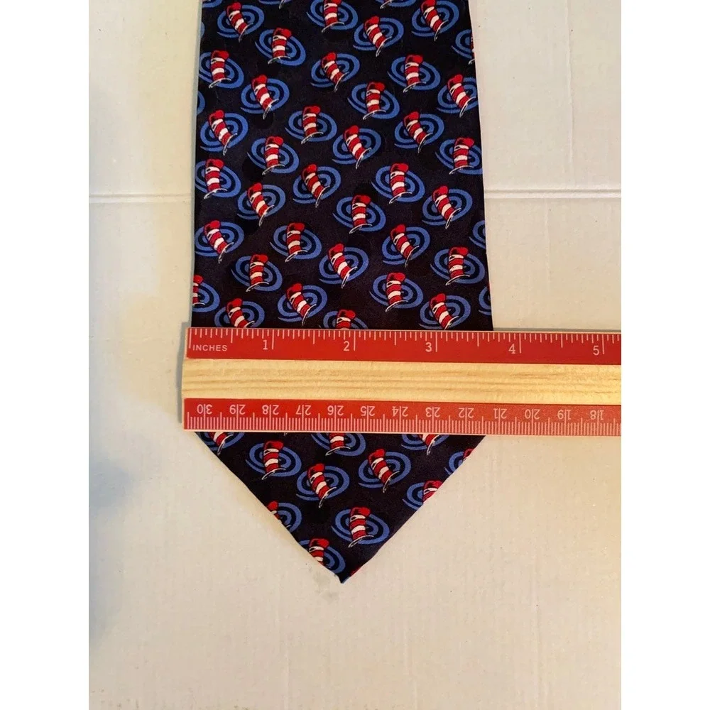 Vintage 1996 Dr Seuss Cat in the Hat Esprit de Corp Silk Tie Navy Blue Red 3348